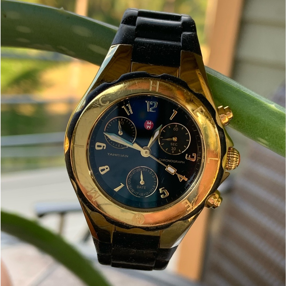Michele Black and Gold Chronograph Watch